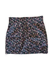 Zara Floral Mini Skirt Women&rsquo;s Large Black Pink Rose Print A-Line Lined