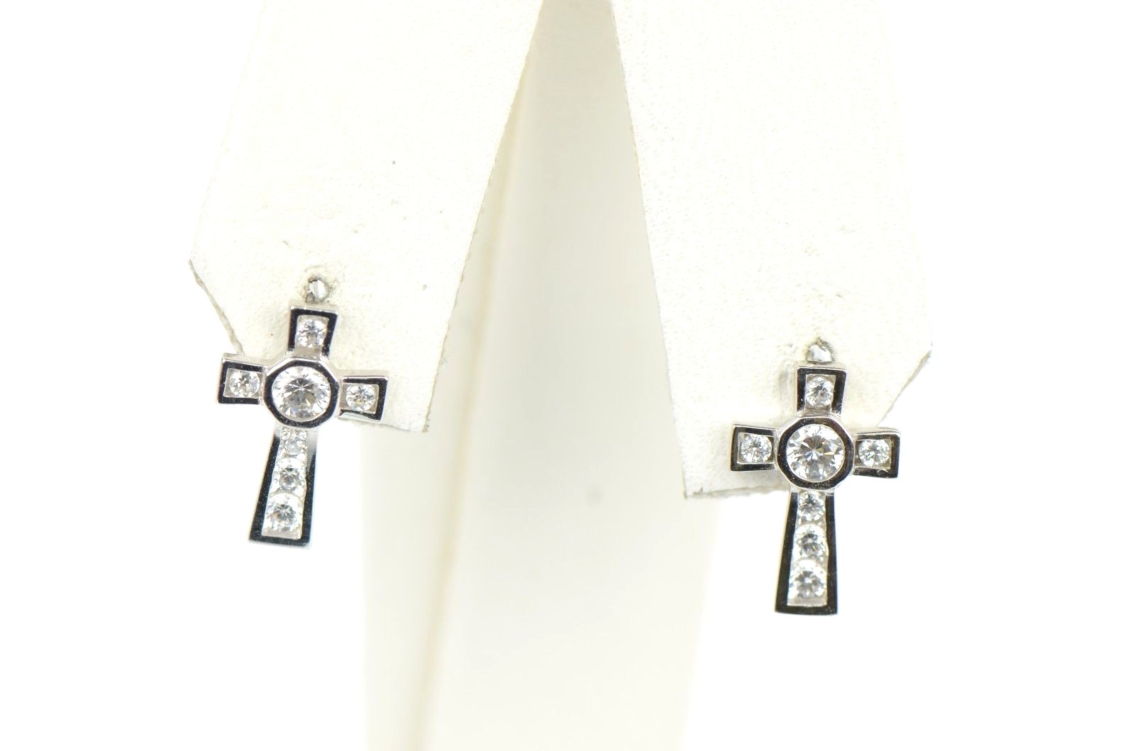14K Yellow or White Gold Cubic Zirconia CZ Cross Earrings