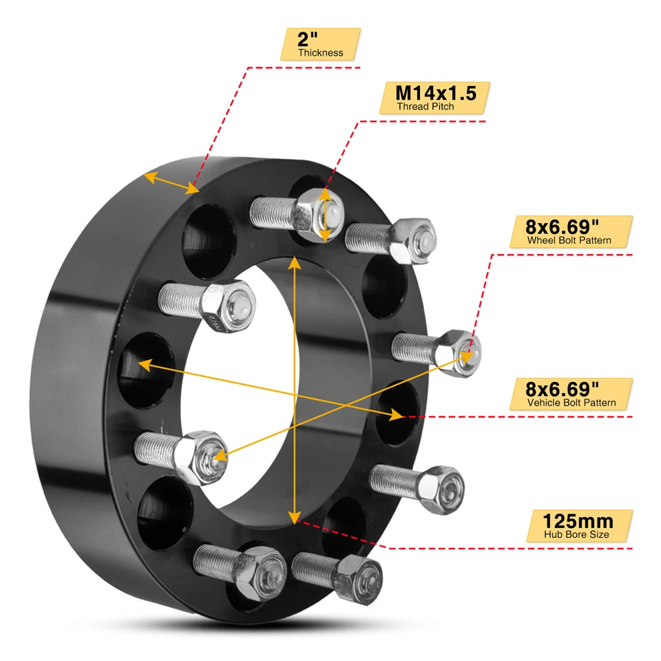 4Pcs 8x170 Wheel Spacers 2 inch 14x1.5 For Ford F-250 F-350 Super Duty Excursion - Image 2 of 4