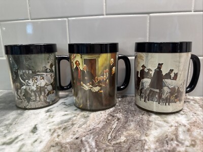 Thermo-Serv Set of 3 U.S. History Themed Mugs, Each Is 4  Tall/12 fl oz PO-VG+