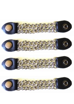 4 pc Motorcycle Vest Extenders Plain 6.5 Inch Long Chain Chrome with Leather