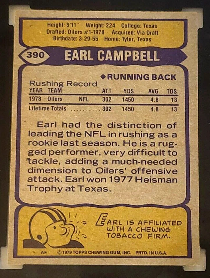1979 TOPPS #390 EARL CAMPBELL SGC 7 NM HOF RC ROOKIE - Image 3 of 3