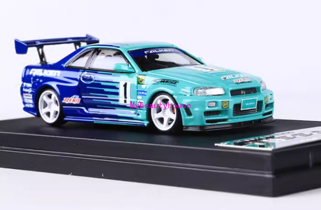 トミカFALKEN SKYLINE GT-R N1R34 FS 1:64 Fast Speed Skyline GTR R34 Falken #1 Sport Model Diecast