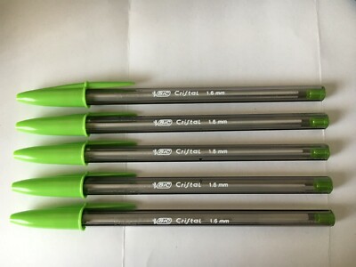 Lot of 5 NEW BIC Cristal Extra XTRA Bold 1.6 mm Ballpoint Pens - LIME GREEN!