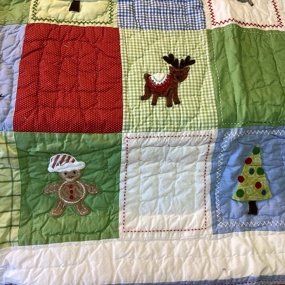 NEW Pottery Barn Kids Holiday Snowman Santa Quilt 48 X  35 Christmas - Image 2 of 4