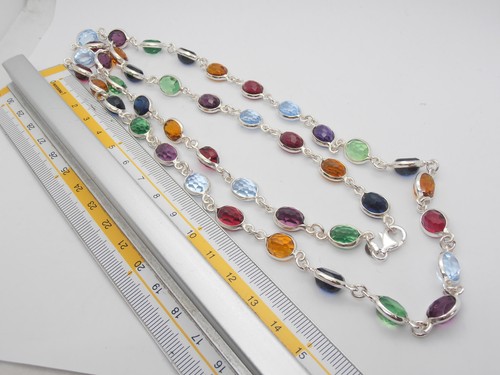 Collier en Argent 925 Et Pierres Strass - Ras-Du-Cou Améthyste Saphir Emeraude - Picture 6 of 6