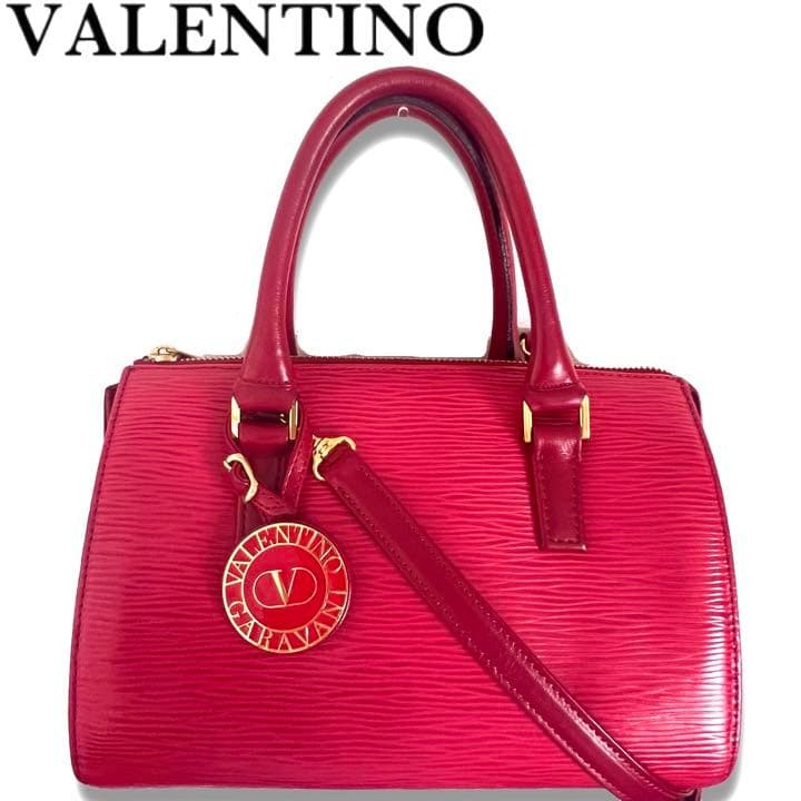 VALENTINO Women 2Way Shoulder Hand bag Leather V Logo Charm Red Gold from japan thumbnail 11