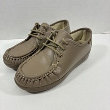 SAS Women's 6 Wide Siesta Leather Mocha Lace Up Moc Toe Comfort Loafer Shoe USA