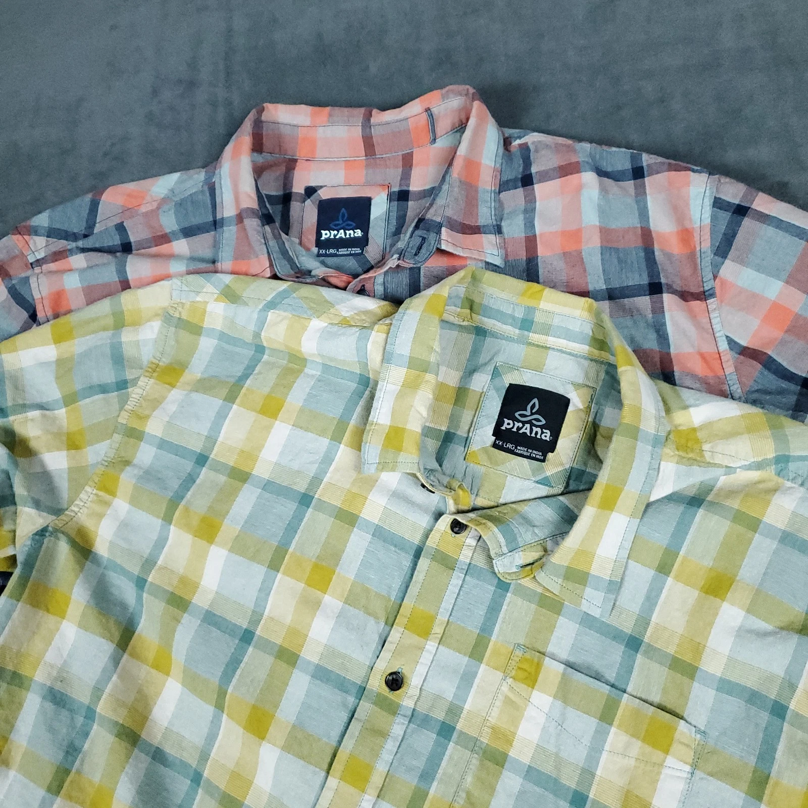 Prana Plaid Shirt Lot Of 2 Mens 2XL XXL Short Sleeve Button Up Hiking Outdoors