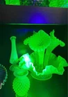 ANTIQUE FENTON. HOBNAIL URANIUM GLASS FLOWER EPERGNE VASE