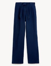 M&S Wide Trousers Linen Belted Summer Holiday Ladies Pocket Pants