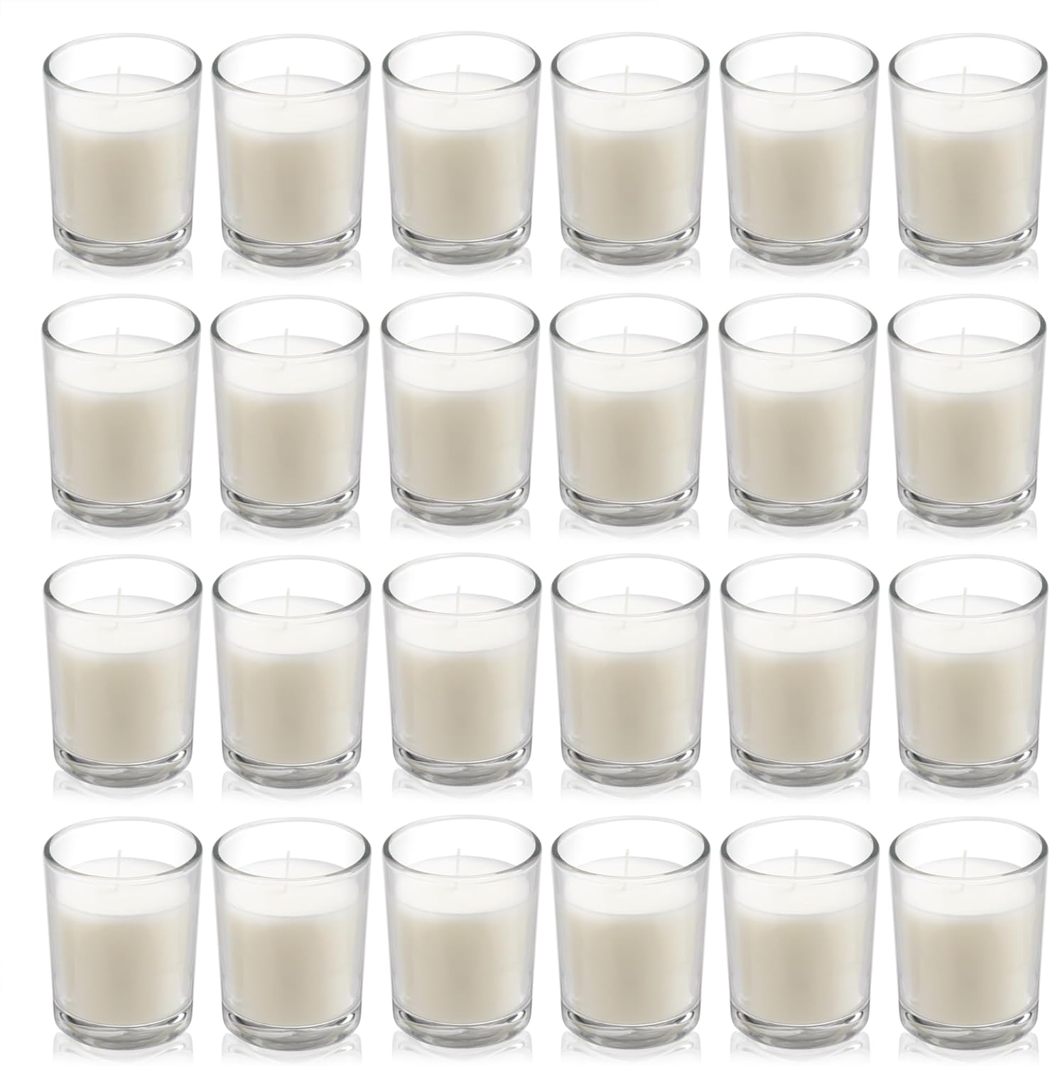 24 Pack Warm White Unscented Glass Votive Candles - Hand Poured Wax