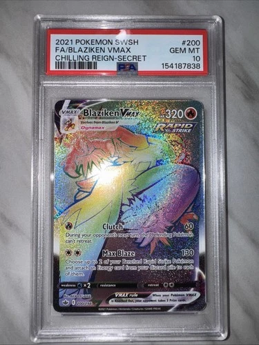 Pokémon Blaziken VMAX Secret Rare Full Art Chilling Reign 200/198 PSA 10