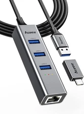 Aceele USB C to Ethernet Adapter, 3.3ft Long Cable, Aluminum USB-C Hub with 4...