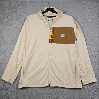 Carhartt Force Shirt Jacket Men XL Beige Stretch Hooded Fleece Light Relaxed NWT
