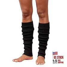 Women Leg Warmers 80s 90s Y2K Style Ribbed Knit Boot Socks for One Size Black