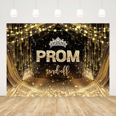 7x5ft Prom 2026 Backdrop Black Gold Prom Send Off Photography Background Gold Gl
