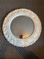 White With Gold Trim Round Plaster Mirror With Ornate Frame