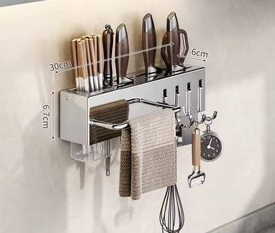 Multi-function Kitchen Utensil Holder Stainless Steel Knife Block Holder Wall Mo