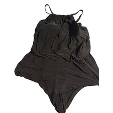 Aqua Green One Piece Swimsuit Blouson Romper Black High Neck Halter 20W