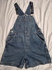 Vtg 90s BUM Equipment Denim Shortall Overalls Spell out Logo Size: M Retro