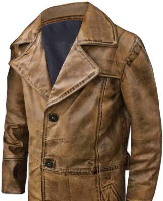 Men's Trench Coat Genuine Leather Long Jacket Vintage
