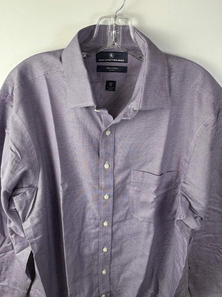 Camisa abotonada Hart Schaffner Marx para hombre talla 16,5/34 púrpura a cuadros manga larga Foto 3 de 4