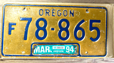 Vintage Oregon Farm Truck Permanent License Plate F-78865 w/Original Mailer