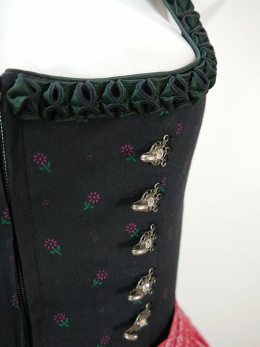 Gams Bock schwarz Balkonett mit Froschmaulborte süßes Dirndl mit Schürze Gr.34 - Bild 3 von 7