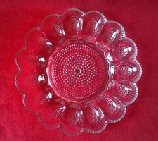 Vintage Hobnail Deviled Egg Clear Glass Dish Plate Platter --11 1/4" in Diameter