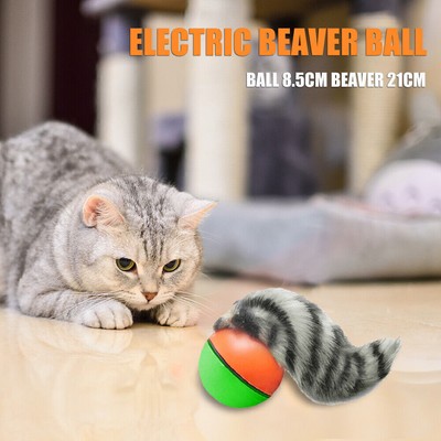 2x Electric Beaver Weasel Rolling Ball Pet Dog Cat Interactive Chasing Toys
