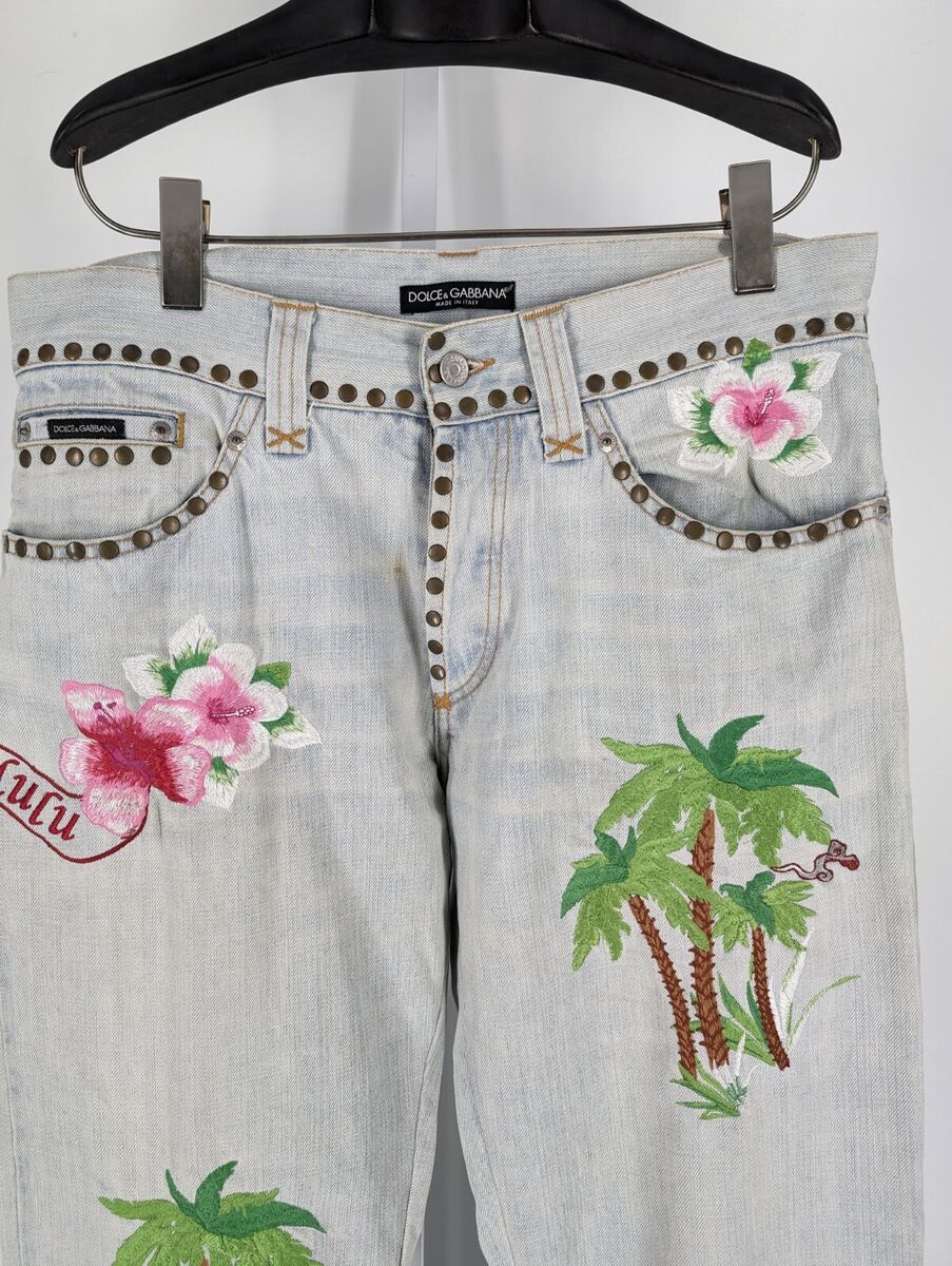 Dolce Gabbana Vtg Y2K Hawaiian Tropical Embroidered Studded Dolce Gabbana Vtg Y2K Hawaiian Tropical Embroidered Studded