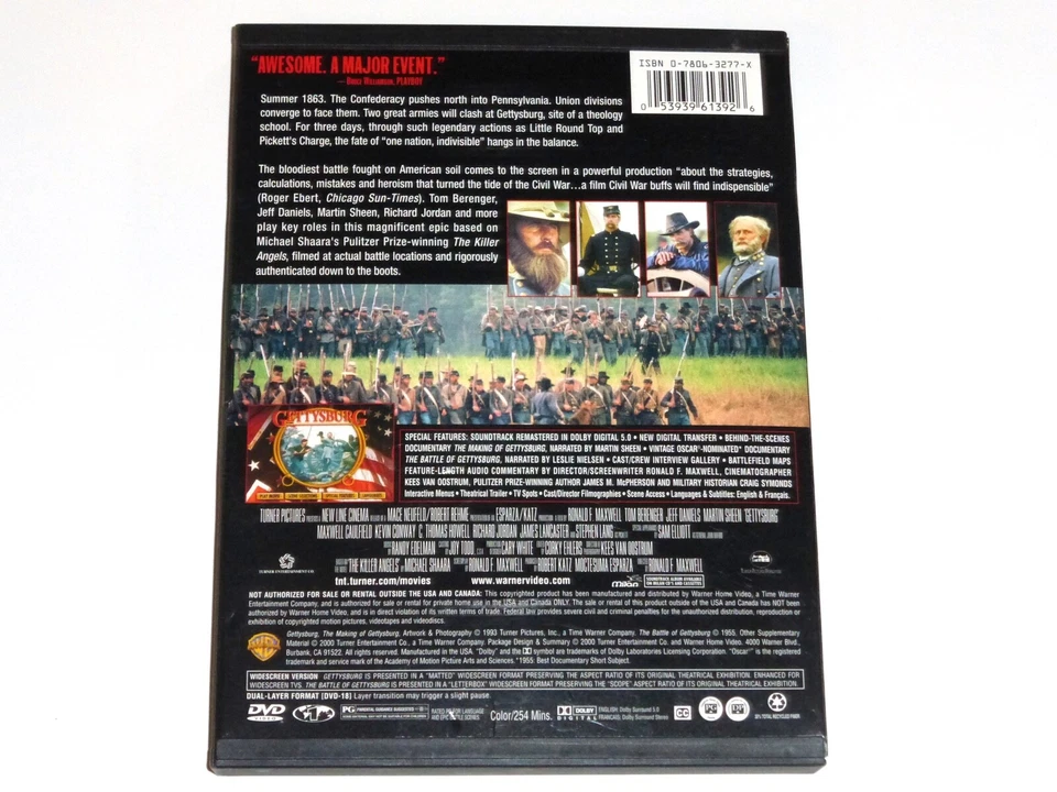 Gettysburg DVD Widescreen 1993 254 mins. TNT Turner Martin Sheen - Image 2 of 3