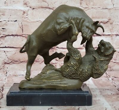 Limitierte Auflage Unterzeichnet M.Lopez Wand Strasse Dueling Bull & Bär Bronze