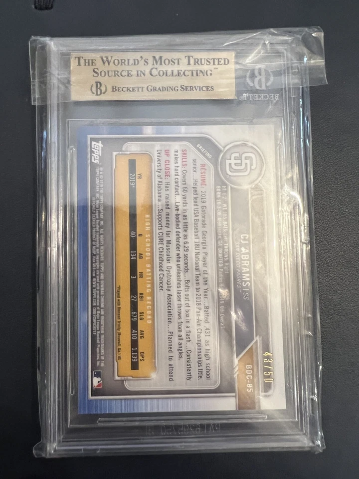CJ Abrams Bowman Draft 2019 cromo zafiro #/50 verde BGS 9,5 Foto 4 de 4