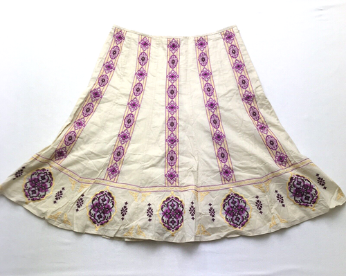 TAHARI Skirt Women 6 Yellow Gold Embroidered Striped Tulip Festival Fairy