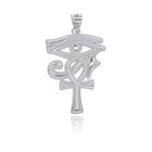 Silver Beaded Egyptian Ankh Cross Eye of Ra Pendant Necklace