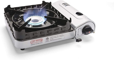 Portable 15,000 BTU Butane Camping Stove with Wind-Guard & Ignition