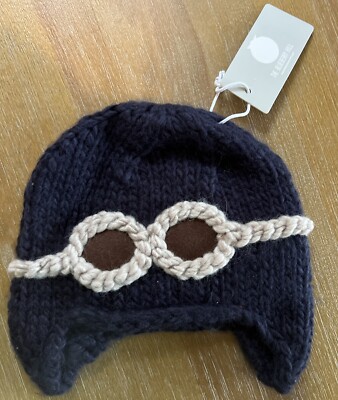 NWT The Blueberry Hill Wilbur Aviator Pilot w/ Goggles Knit Hat Beanie Newborn