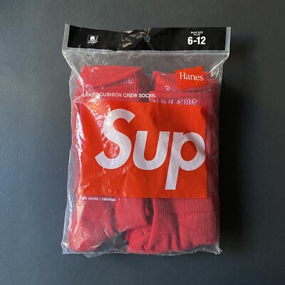SUPREME X HANES RED CREW SOCKEN X4 PACK GRÖSSE 6-12
