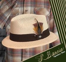 Classic khaki W/ Brown Short Brim Viejo Fedora Garcia Signature Hat Original