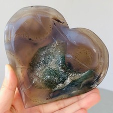 288g Natural Druzy Amethyst Agate Quartz Crystal Geode Love Heart Healing E627