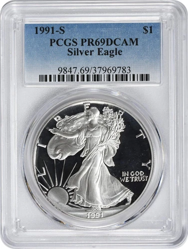 1991-S American Silver Eagle Dollar PR69DCAM PCGS Proof 69 Deep Cameo
