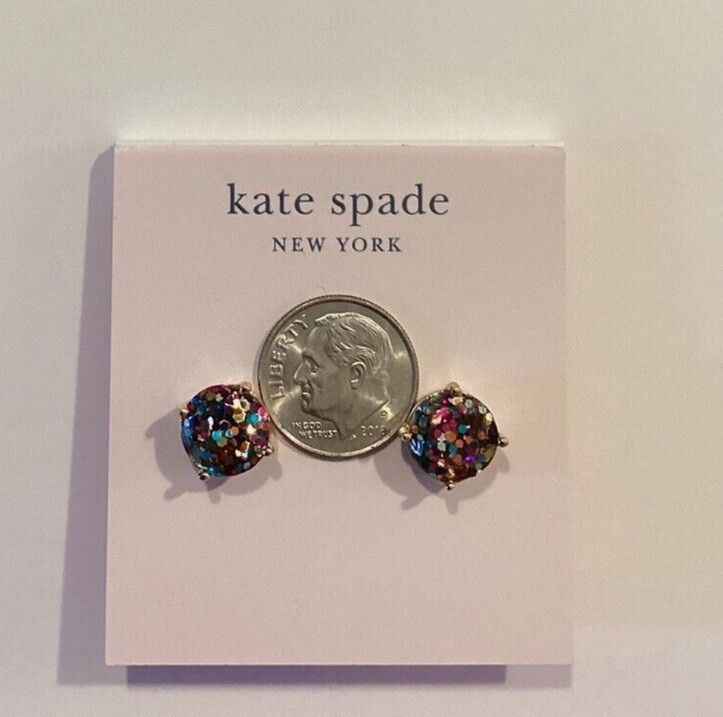🆕 KATE SPADE MULTI GLITTER SMALL ROUND CUT STUD EARRINGS-NEW-ON CARD!