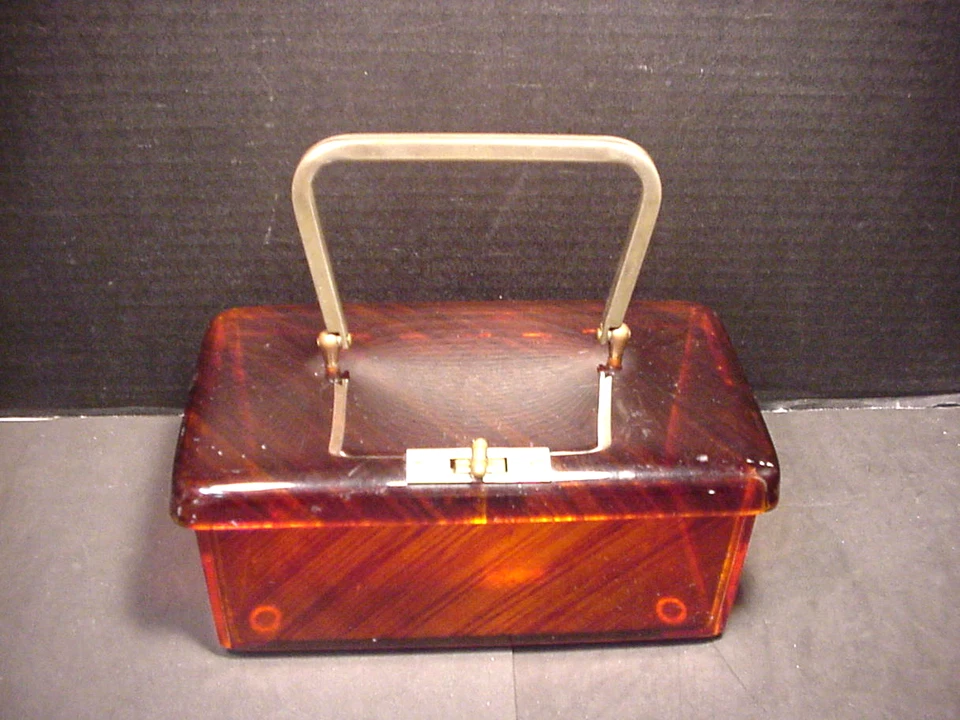 Lucite Purse Faux Tortoise Shell  Brass Hardware TRUE VINTAGE 1960's - Image 2 of 4