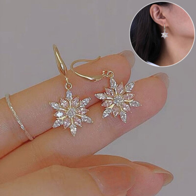 Exquisite Snowflake Earrings For Women - Diamond Stud & Long Chain Dangle Drop Earrings, Winter Holiday Christmas Jewelry - View #7