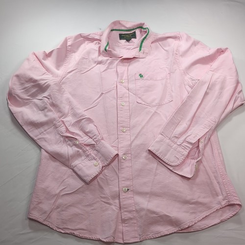 Camisa de Vestir Abercrombie & Fitch Rosa Verde Logo Alce Abotonada XL LEER