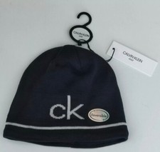 Calvin Klein CK Logo Reversible Beanie Hat Adults Navy Blue White New OFFICIAL 