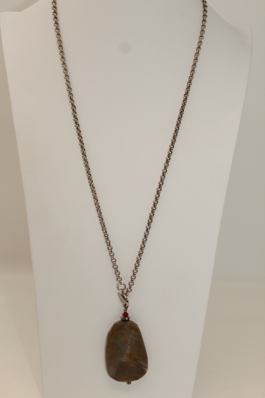 Gorgeous Silvertone Front Toggle Clasp Brown Gems… - image 3