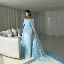 Light Blue Tulle Evening Dress 3D Flowers Mermaid Prom Gowns Elegant Party Dress